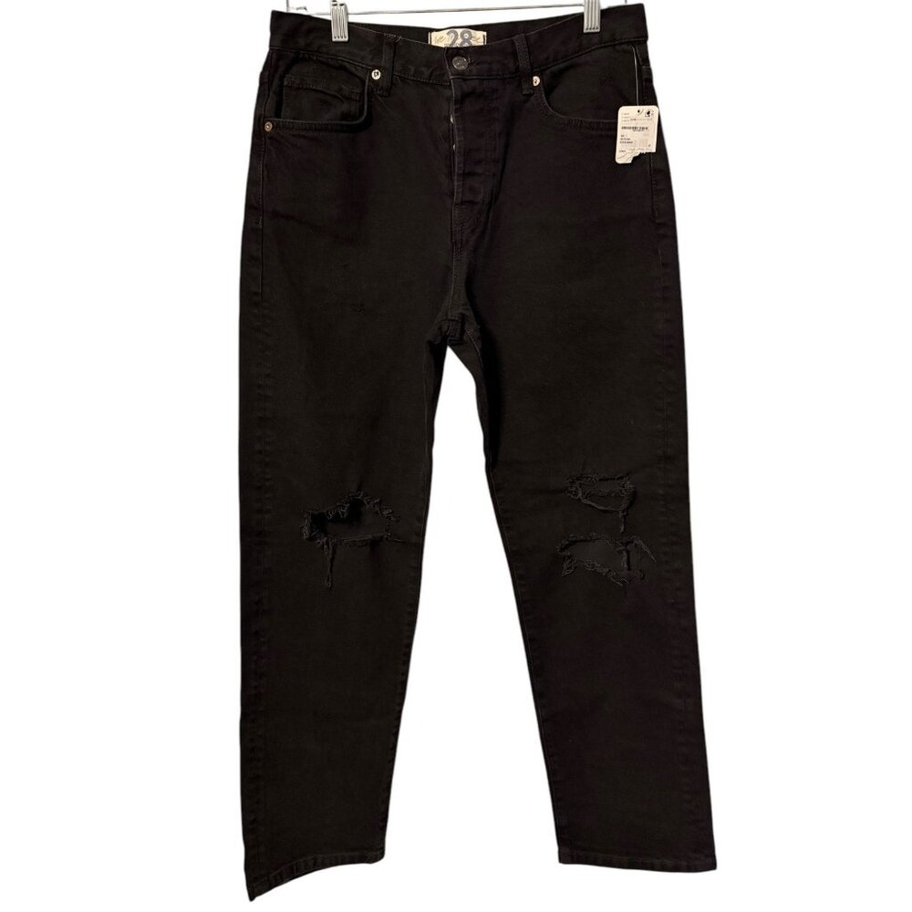 NWT We The Free People High Rise Black Magic Distressed Straight Jeans Size 28